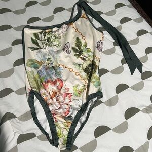 SOLD - Floral One-Shoulder Swimsuit + Skirt